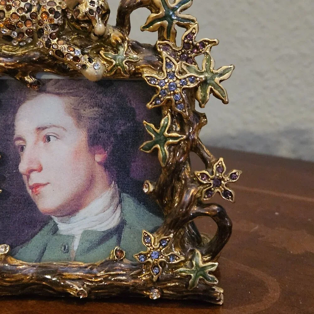 EXQUISITE RARE JAY STRONGWATER LEOPARD JUNGLE LEAF CRYSTAL ENAMEL FRAME